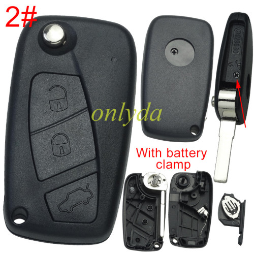 free shipping 10pcs/lot for Fiat  3 button remote key blank with battery clamp with bagde place