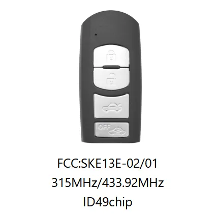 For Mazda 3+1 button remote key with 434mhz/315mhz   with HITAG Pro 49 chip for CX-3 CX-4 Axela Atenza model:SKE13E-01 or SKE13E-02