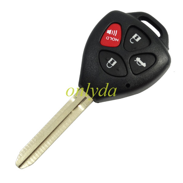 free shipping 10pcs/lot for Toyota 3+1 button remote key shell with Toy43 blade with red panic without badge