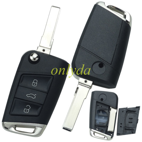 free shipping 10pcs/lot for VW 3 button flip remote key blank with HU66 blade