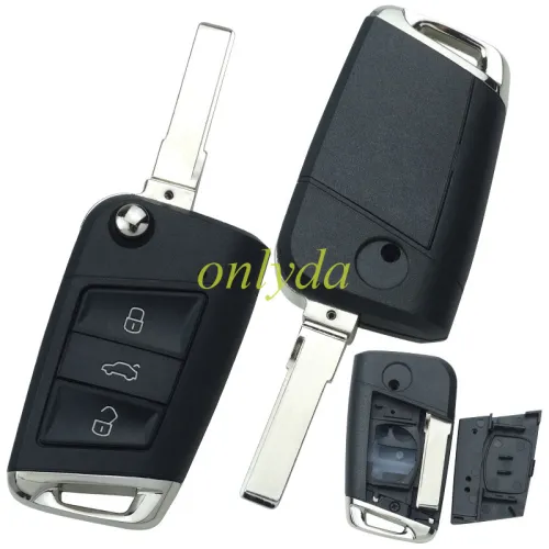free shipping 10pcs/lot for VW 3 button flip remote key blank with HU66 blade