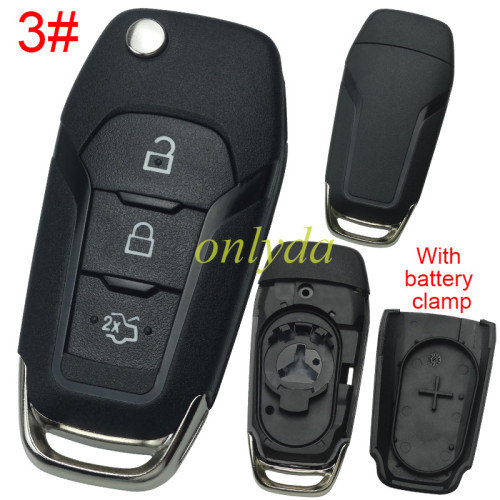 free shipping 10pcs/lot for Ford  flip remote key shell with Hu101 blade with battery clamp , without badge