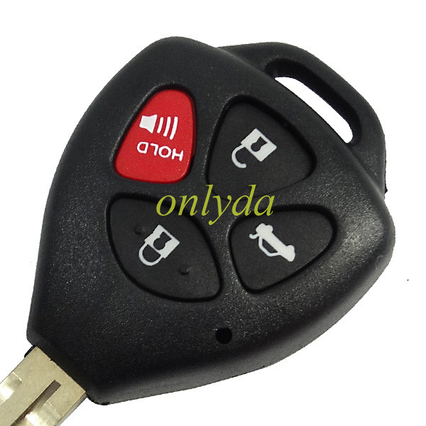 free shipping 10pcs/lot for Toyota 3+1 button remote key shell with Toy43 blade with red panic without badge