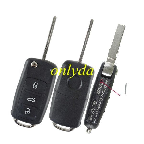free shipping to EU, 10pcs/lot for VW 3 button key  blank with HU66 blade  new modle car after 2011（ round logo place on back）