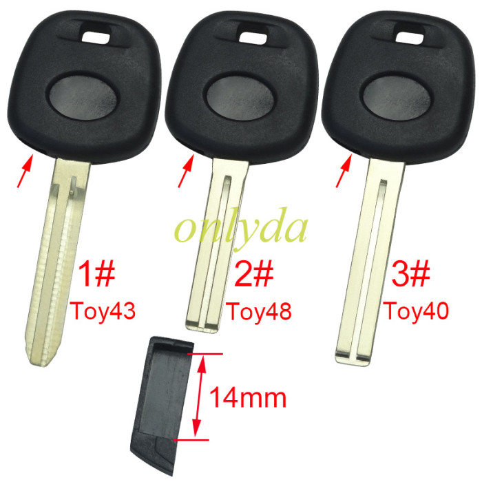 For Toyota transponder key blank  with blade,two side logo Soft plastic handle,  1# Toy43 ,2#Toy48,3#Toy40 ,pls choose blade model