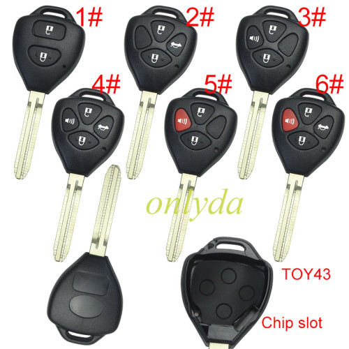 For Toyota  remote key shell with Toy43 blade with badge , pls choose button model