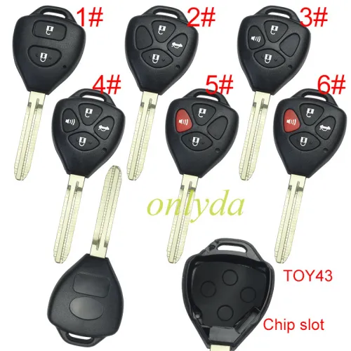 For Toyota  remote key shell with Toy43 blade with badge , pls choose button model