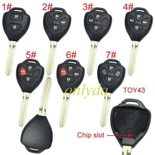 For Toyota  remote key shell with Toy43 blade without badge, pls choose button model