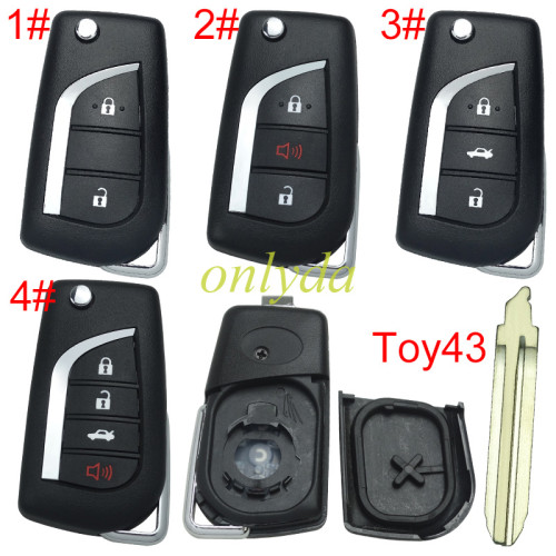 For Toyota  flip remote key blank with Toy43 blade with badge , please choose the button model