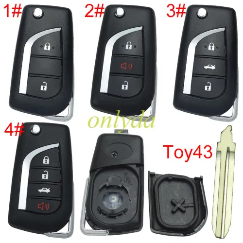 For Toyota  flip remote key blank with Toy43 blade with badge , please choose the button model