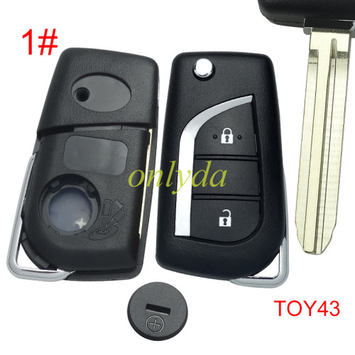For Toyota  remote key shell  with TOY43 blade with badge , pls choose button model