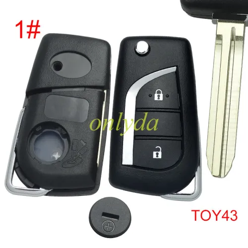 For Toyota  remote key shell  with TOY43 blade with badge , pls choose button model