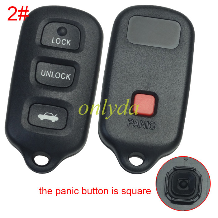 For Toyota remote  key blank the panic button is square, pls choose button model