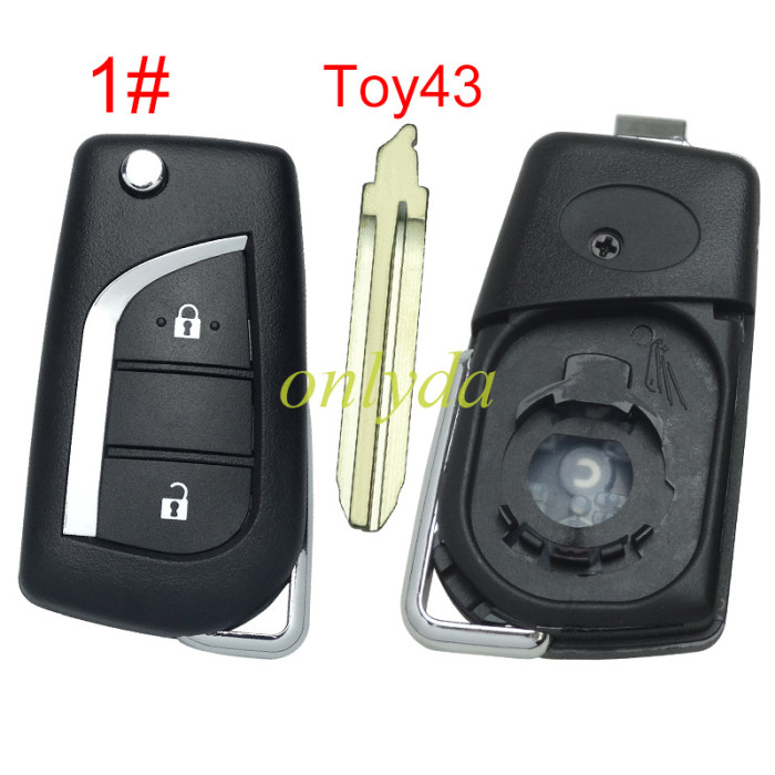 For Toyota  flip remote key blank with Toy43 blade with badge , please choose the button model