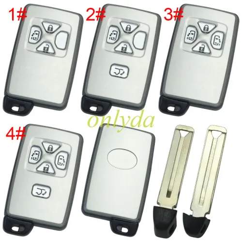 For Toyota  remote key shell with Silver square button with key blade with badge , pls choose button model