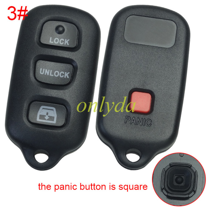 For Toyota remote  key blank the panic button is square, pls choose button model
