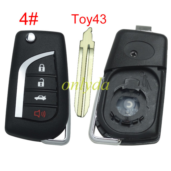 For Toyota  flip remote key blank with Toy43 blade with badge , please choose the button model