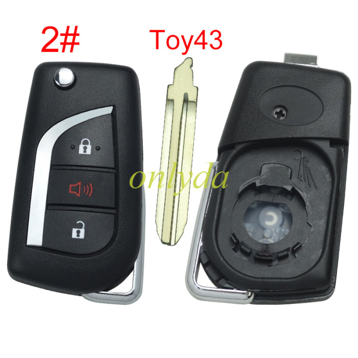 For Toyota  flip remote key blank with Toy43 blade with badge , please choose the button model