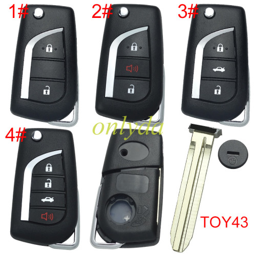 For Toyota  remote key shell  with TOY43 blade with badge , pls choose button model