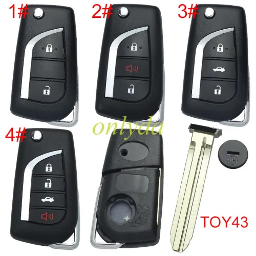 For Toyota  remote key shell  with TOY43 blade with badge , pls choose button model