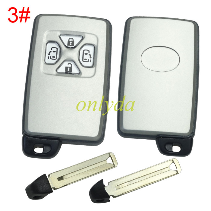 For Toyota  remote key shell with Silver square button with key blade with badge , pls choose button model