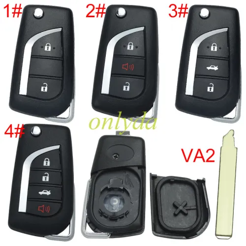 For Toyota  flip remote key blank with VA2 blade with badge , please choose the button model