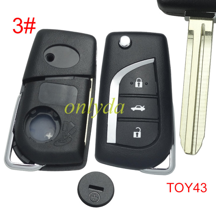 For Toyota  remote key shell  with TOY43 blade with badge , pls choose button model