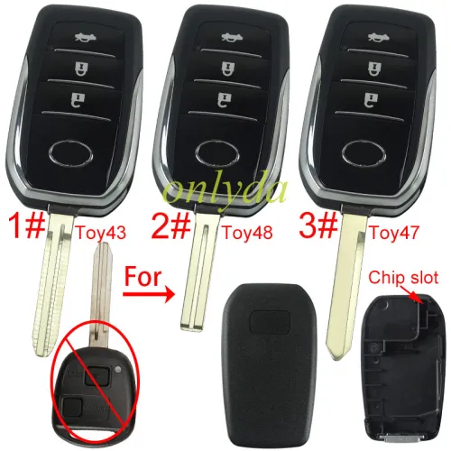 For Toyota  3 button remote key blank with chip slot with badge with blade,pls choose blade model