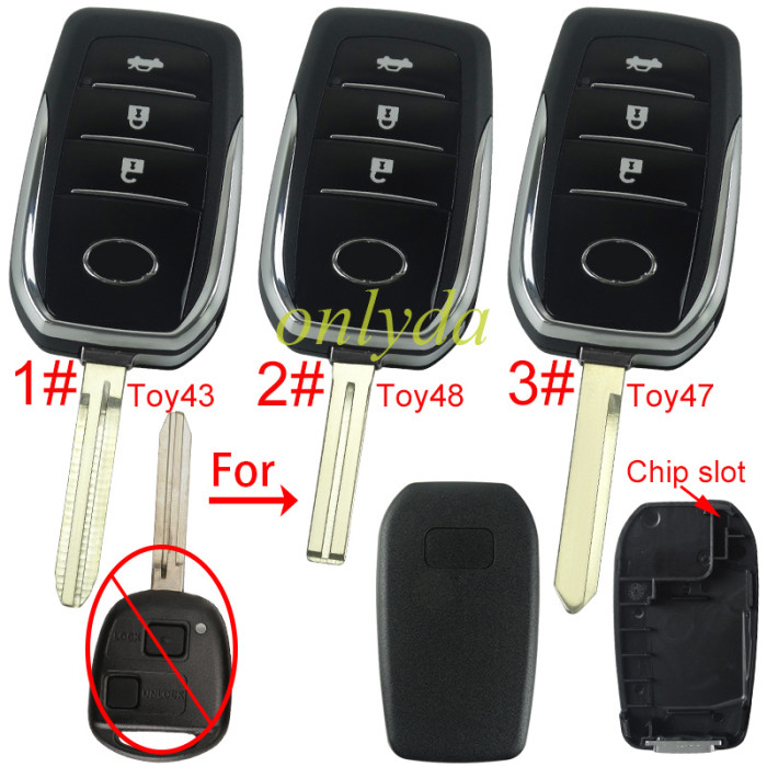 For Toyota  3 button remote key blank with chip slot with badge with blade,pls choose blade model