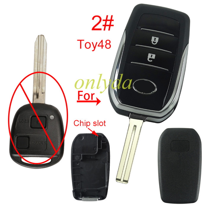 For Toyota 2 button remote key blank with chip slot with badge with blade