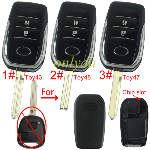 For Toyota 2 button remote key blank with chip slot with badge with blade