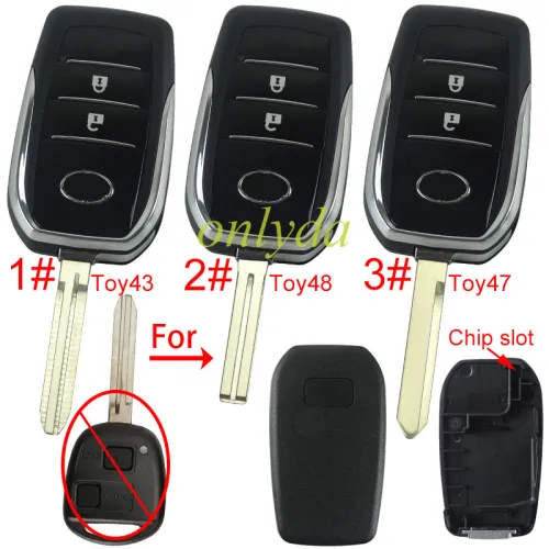 For Toyota 2 button remote key blank with chip slot with badge with blade