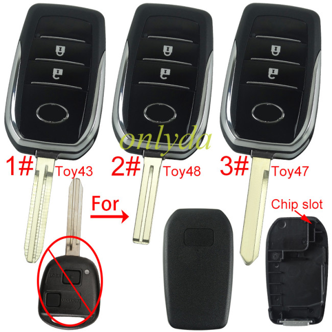 For Toyota 2 button remote key blank with chip slot with badge with blade