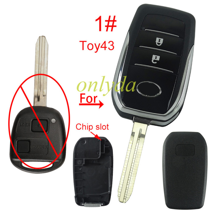 For Toyota 2 button remote key blank with chip slot with badge with blade