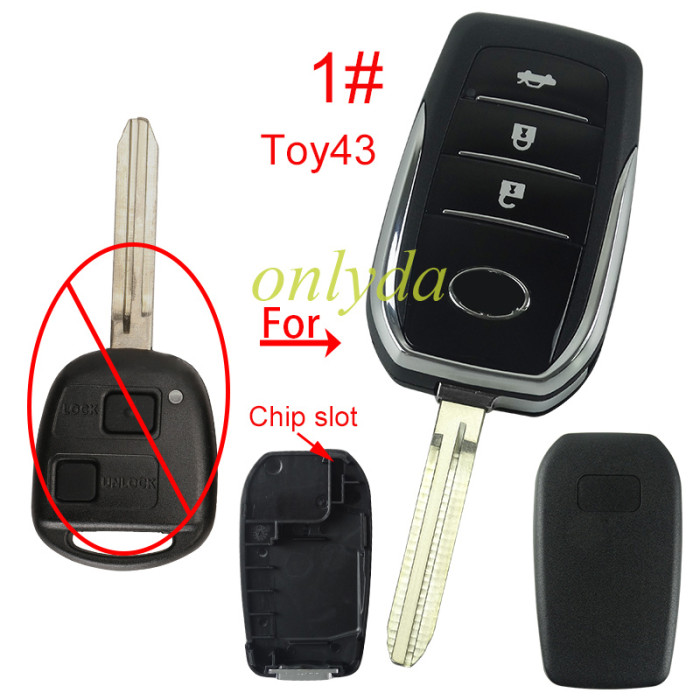 For Toyota  3 button remote key blank with chip slot with badge with blade,pls choose blade model