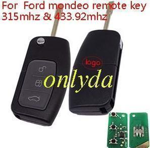 For Ford mondeo remote key with  4D60 chip   315mhz and 434mhz,please choose the frequency