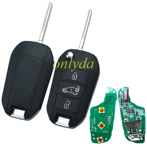 For Peugeot 3 button remote key with Slider Door 434mhz FSK  with AES 4A  chip with 407 balde, Peugeot 308 ，4008 Citroen C3 C5 C6 ,  Flip Key 08454610 HUF8435  2015DJ2893  PN:9809825177