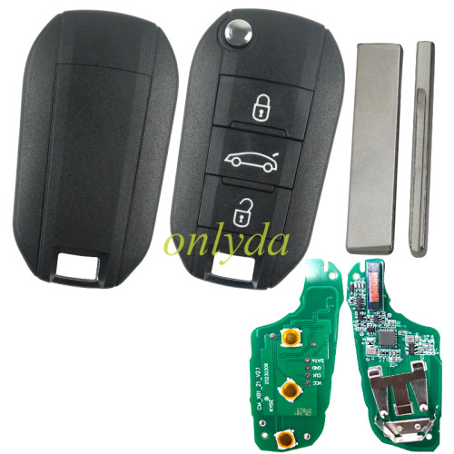 For Peugeot 3 button remote key with 434mhz FSK  with AES 4A  chip  Peugeot 308 ，4008 Citroen C3 C5 C6 ,  Berlingo Opel GrandLand 2019, 08454610 HUF8435  2015DJ2893  PN:9809825177