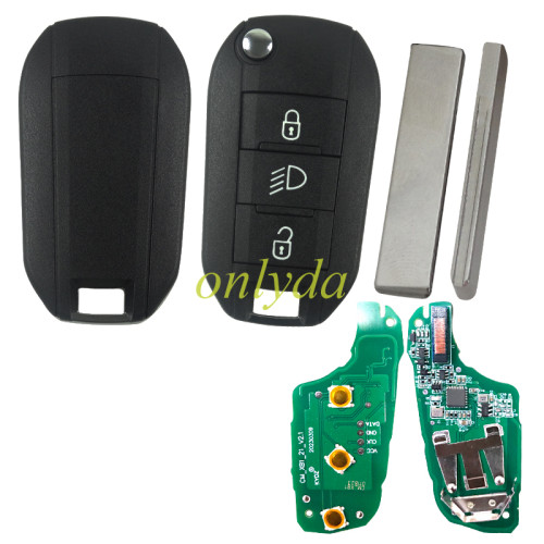 For Peugeot 3 button remote key with light  434mhz FSK  with AES 4A  chip Peugeot 308 ，4008 Citroen C3 C5 C6 ,  Flip Key 08454610 HUF8435  2015DJ2893  PN:9809825177