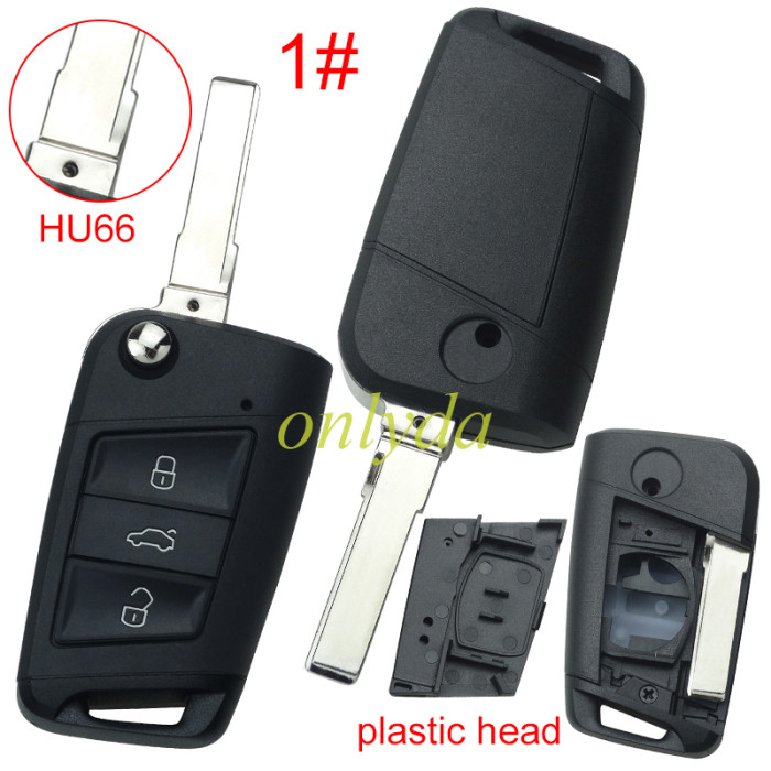 For VW 3 button flip remote key blank with HU66/HU162T blade, pls choose button model
