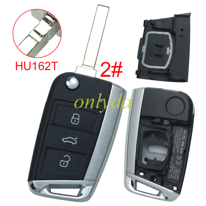 For  VW Gof7 3 button remote key shell with blade 1#HU66  2#HU162T ,Pls choose blade model