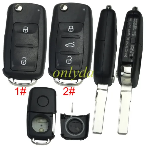 For VW 2/3 button key  blank new modile after 2011 with badge ， pls choose button model