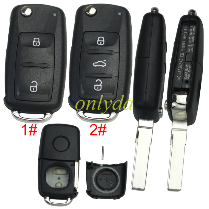 For VW 2/3 button key  blank new modile after 2011 with badge ， pls choose button model