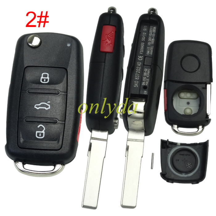 For NEW Model for VW 2+1/3+1 button key blank After 2011 with badge , pls choose button model