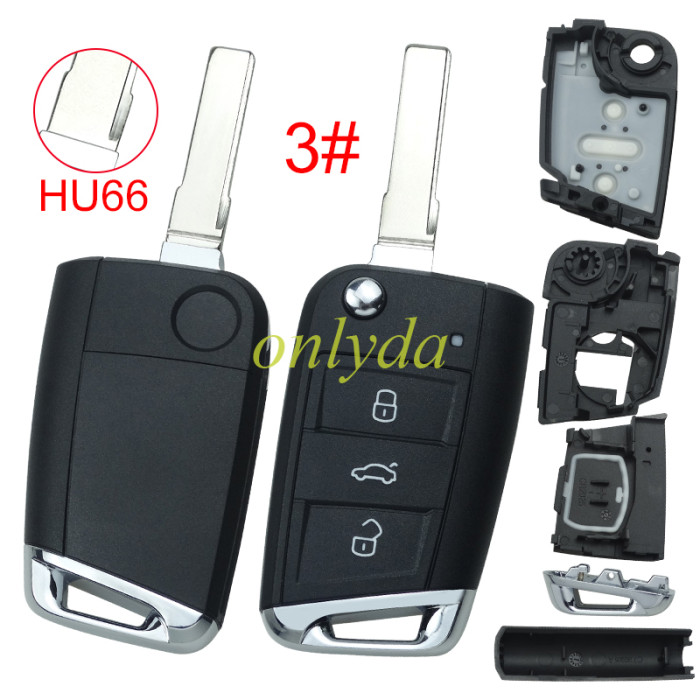 For  VW 3 button flip remote key blank with HU66/HU162T blade, pls choose button model