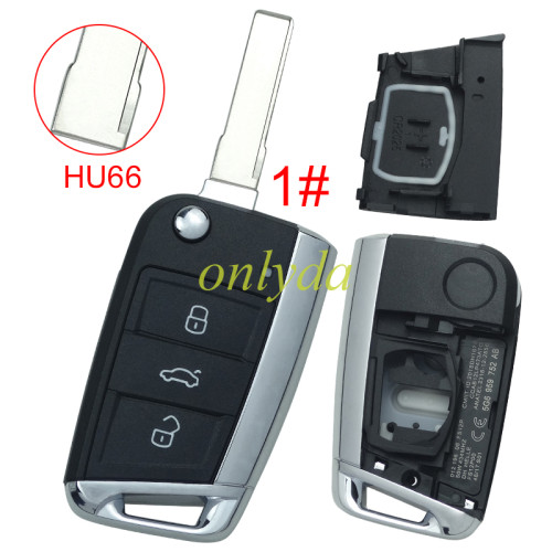 For  VW Gof7 3 button remote key shell with blade 1#HU66  2#HU162T ,Pls choose blade model