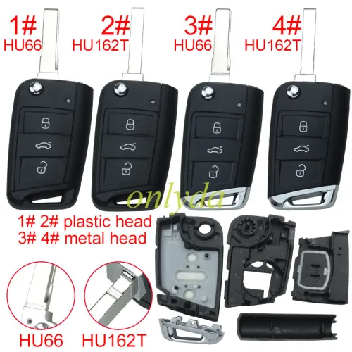 For  VW 3 button flip remote key blank with HU66/HU162T blade, pls choose button model