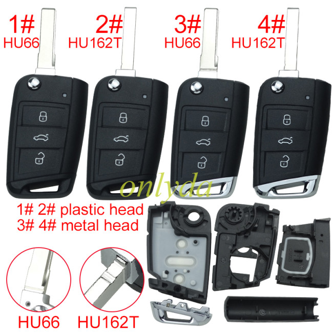 For VW 3 button flip remote key blank with HU66/HU162T blade, pls choose button model