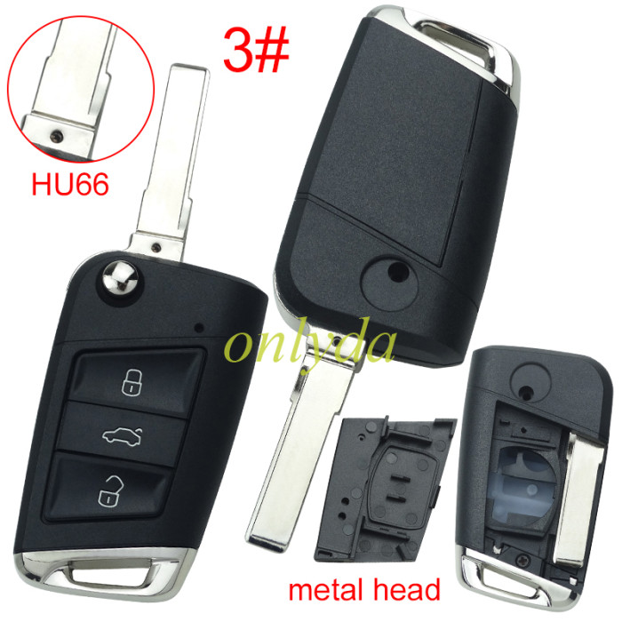 For VW 3 button flip remote key blank with HU66/HU162T blade, pls choose button model