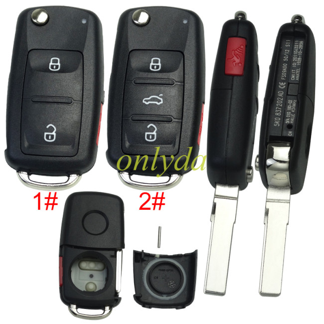 For NEW Model for VW 2+1/3+1 button key blank After 2011 with badge , pls choose button model